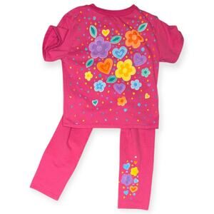 Girls Vintage Floral Heart Outfit Set Size 6 Pink Top and Leggings Fast Shipping